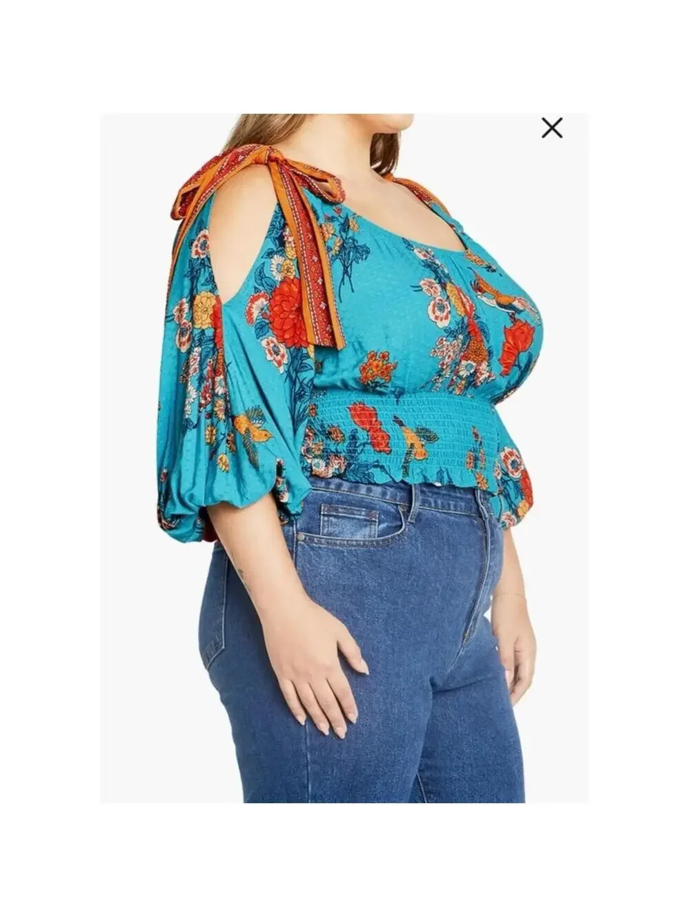 City Chic Venice Floral Print Smocked Waist Crop Top
